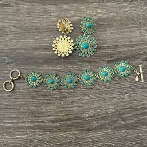 Teal and Gold Earring and Bracelet set